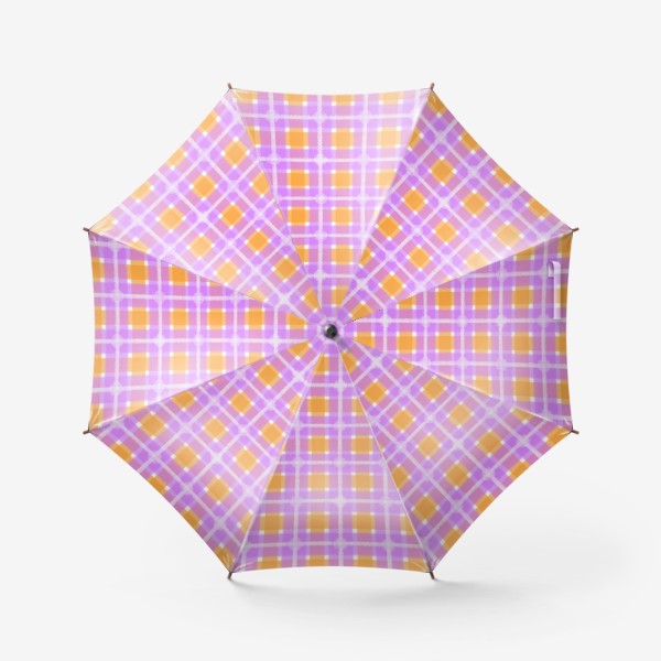 Зонт «паттерн клетка с оранжевым и сиреневым цветом»
