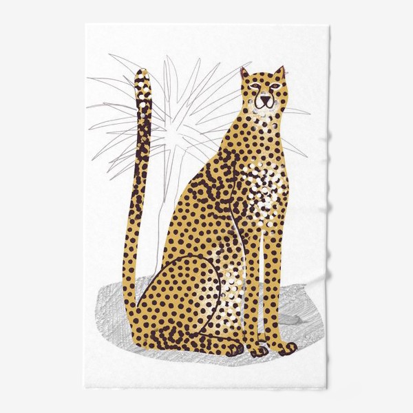 Полотенце «Желтый леопард на белом фоне с листьями пальмы - скетч»