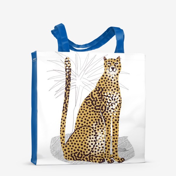 Сумка-шоппер «Желтый леопард на белом фоне с листьями пальмы - скетч»