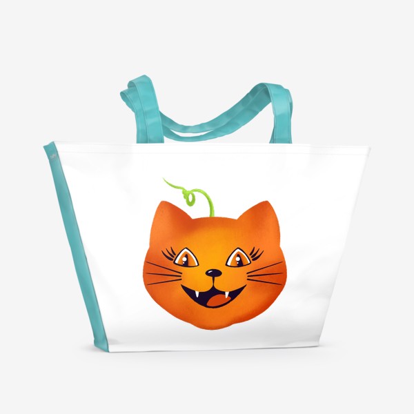 Пляжная сумка «Рыжий кот похож на тыкву, Хэллоуин»