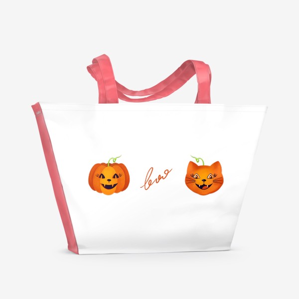 Пляжная сумка «Кот и тыква светильник Джек, бууу, Хэллоуин »