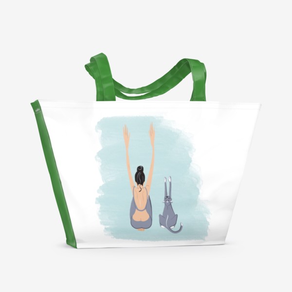 Пляжная сумка «Растяжка/ Йога с котом »