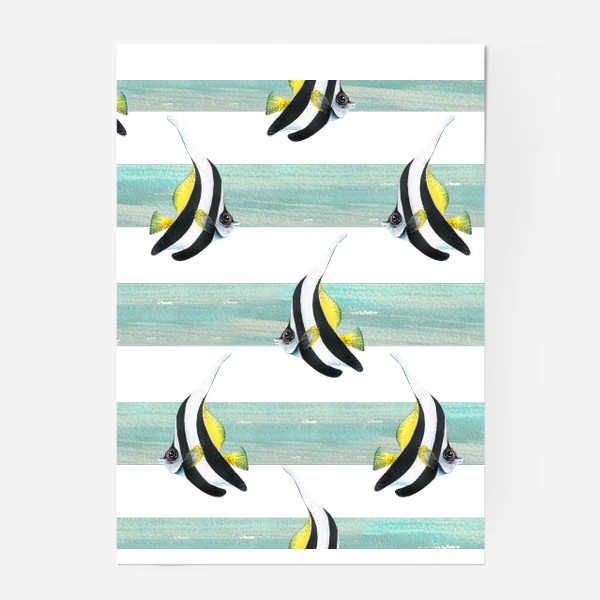Постер «Яркие тропические рыбки полосатые. Акварель. Паттерн.»