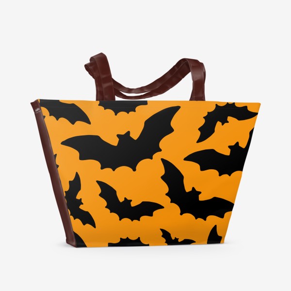 Пляжная сумка «паттерн из летучих мышей, черные силуэты на оранжевом для хэллоуина»