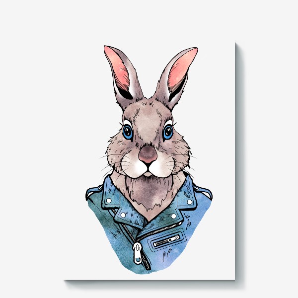 Холст «Кролик в куртке-косухе. Символ 2023 года»