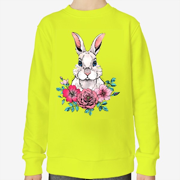 Свитшот «Белый кролик с цветами. Символ 2023 года»