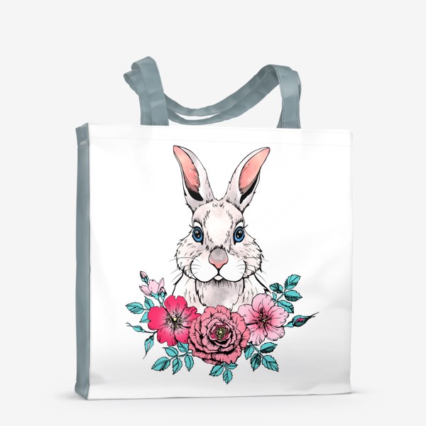 Сумка-шоппер «Белый кролик с цветами. Символ 2023 года»