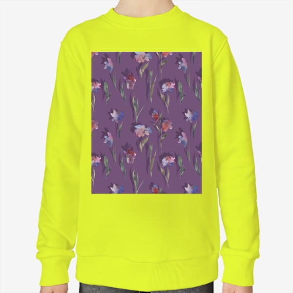 Свитшот «Паттерн акварельные цветы на фиолетовом фоне»