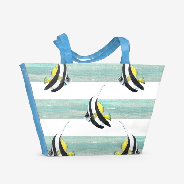 Пляжная сумка «Яркие тропические рыбки полосатые. Акварель. Паттерн.»