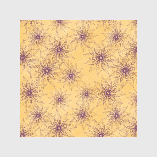 Шторы «Абстрактные фиолетовые цветы на нежно-желтом фоне. Паттерн»