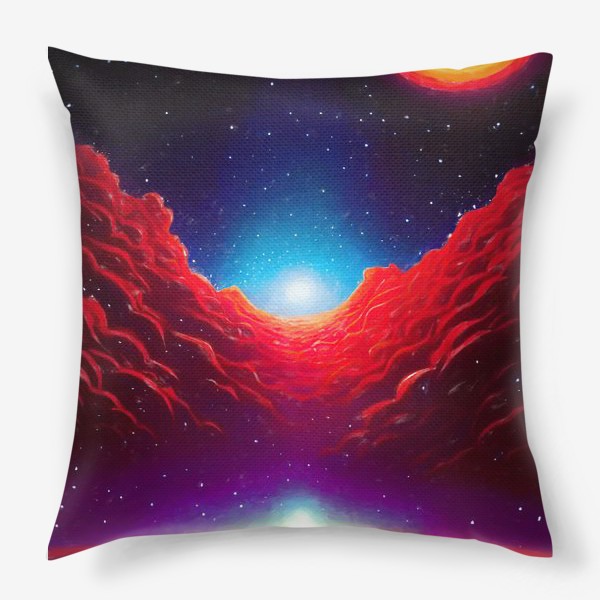 Подушка «Футуристический ретро космос с красной туманностью»