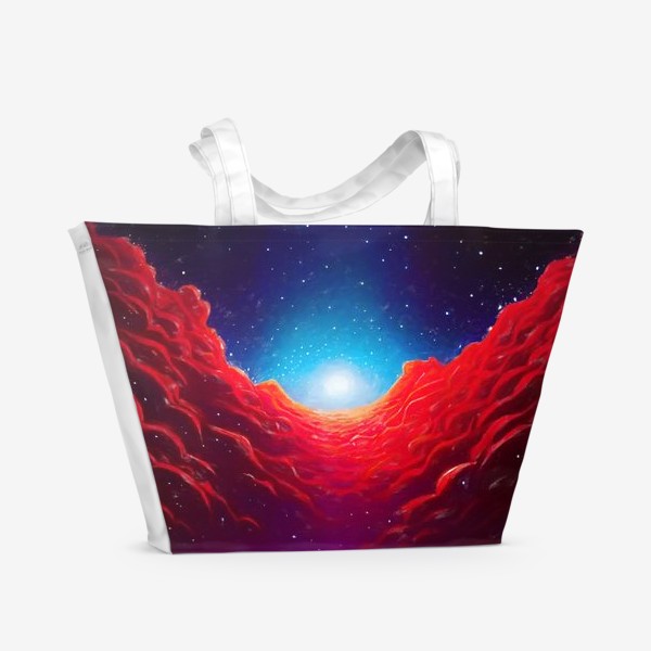 Пляжная сумка «Футуристический ретро космос с красной туманностью»