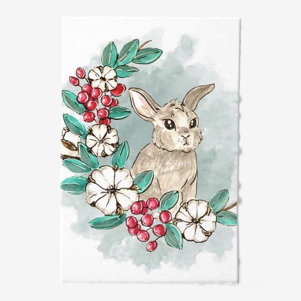 Полотенце «Кролик с украшениями на акварельном фоне»