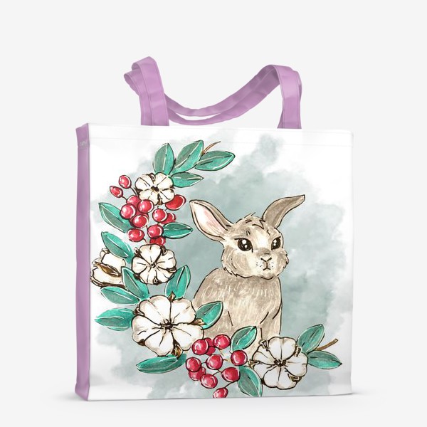 Сумка-шоппер «Кролик с украшениями на акварельном фоне»