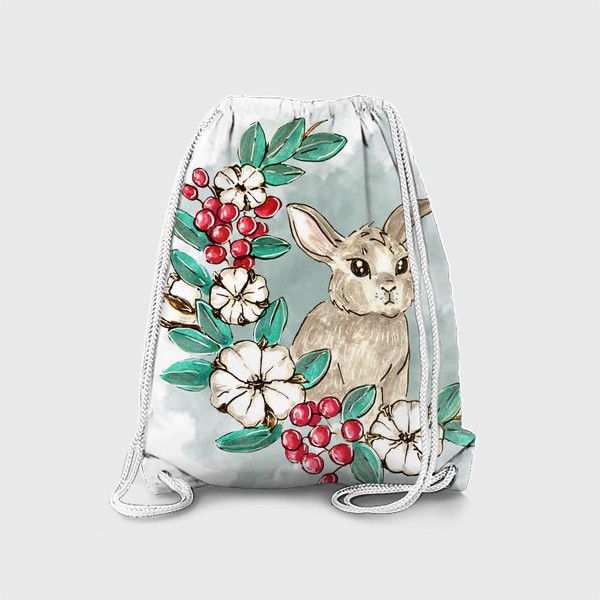 Рюкзак «Кролик с украшениями на акварельном фоне»