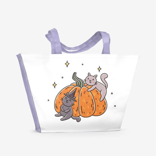 Пляжная сумка «Милые коты и тыква. Хэллоуин»