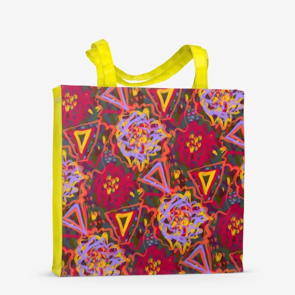 Сумка-шоппер &laquo;Красивый этнический паттерн с цветами и треугольниками&raquo;