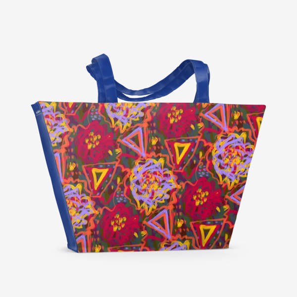 Пляжная сумка «Красивый этнический паттерн с цветами и треугольниками»