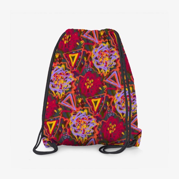 Рюкзак «Красивый этнический паттерн с цветами и треугольниками»