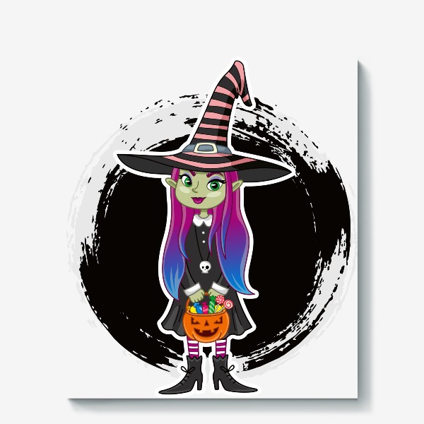 Холст «Маленькая ведьма Хэллоуин»