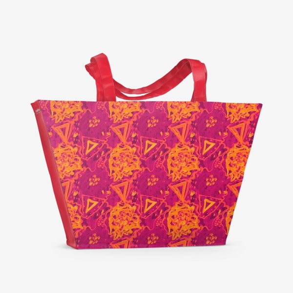 Пляжная сумка «Яркий паттерн красного цвета с цветами, насыщенный жтнический принт»