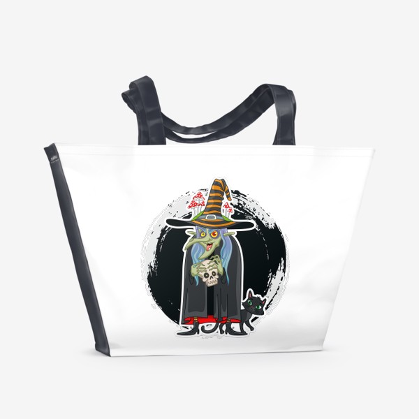 Пляжная сумка «Ведьма с черепом и котом Хэллоуин»