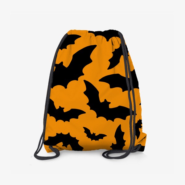 Рюкзак «паттерн из летучих мышей, черные силуэты на оранжевом для хэллоуина»