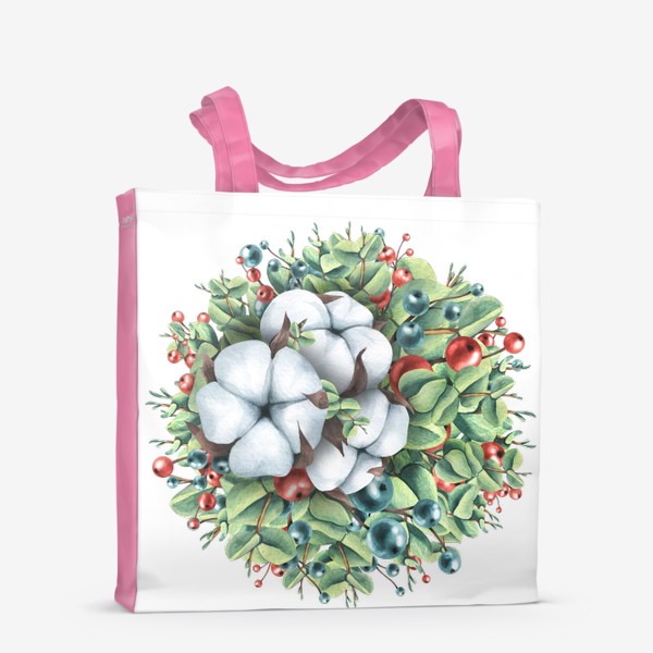 Сумка-шоппер «Новогодняя композиция шар с хлопком и ягодами. Акварель.»