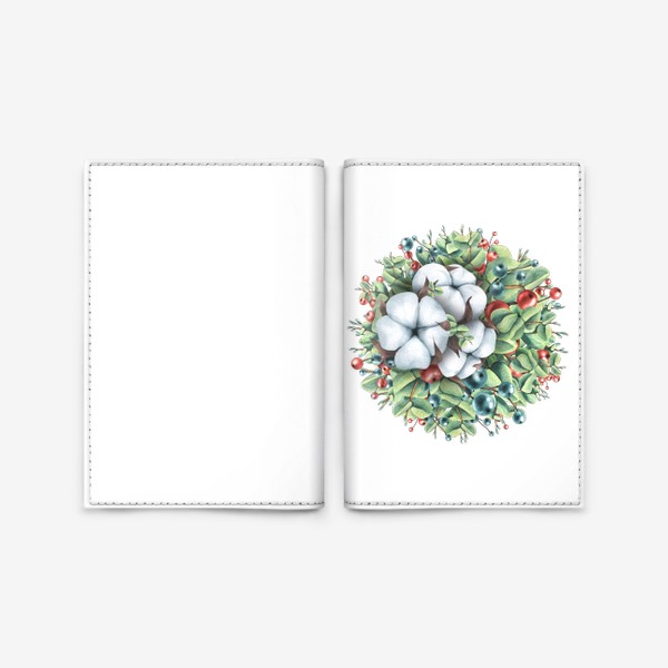 Обложка для паспорта «Новогодняя композиция шар с хлопком и ягодами. Акварель.»