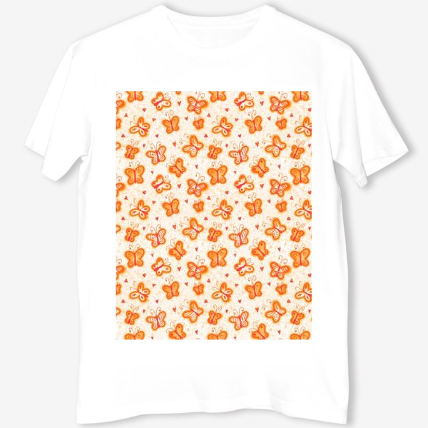 Футболка «Нежный оранжевый паттерн с оранжевыми бабочками. Яркий детский принт апельсинового цвета»