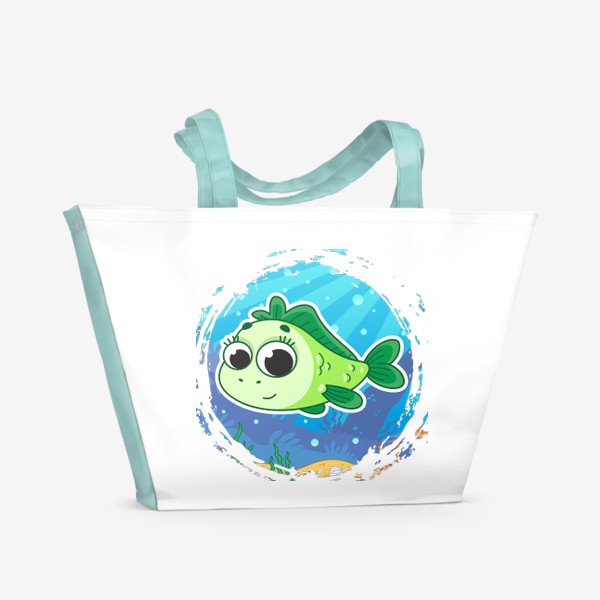 Пляжная сумка «Мультяшная зеленая рыбка»