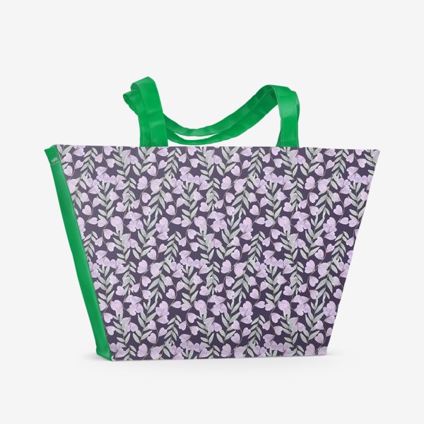 Пляжная сумка &laquo;Растительный орнамент на фиолетовом фоне&raquo;