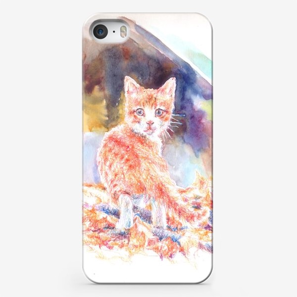 Чехол iPhone «Рыжий котенок,осень ,акварельно »