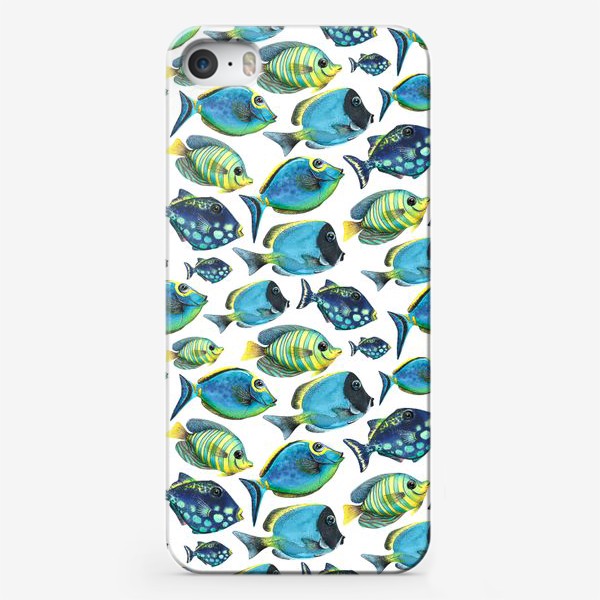 Чехол iPhone «Яркие, тропические рыбки. Акварельный паттерн.»
