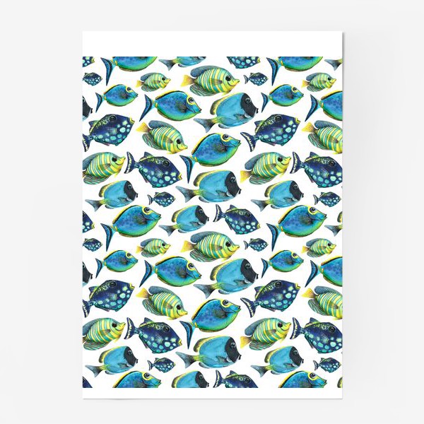 Постер «Яркие, тропические рыбки. Акварельный паттерн.»