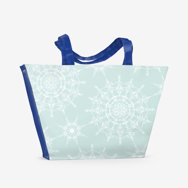 Пляжная сумка «Снежинки, мандалы, светлый узор»