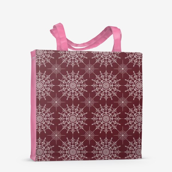 Сумка-шоппер «Мандала на винно-красном цвете, снежинки»