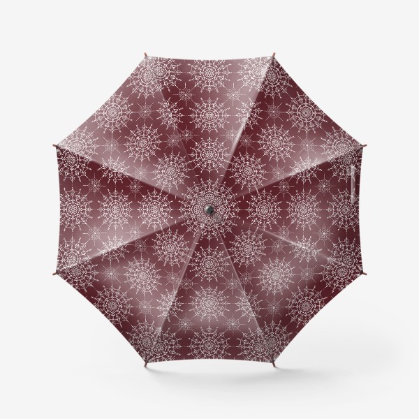 Зонт «Мандала на винно-красном цвете, снежинки»