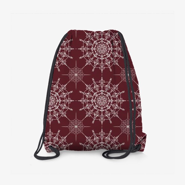 Рюкзак «Мандала на винно-красном цвете, снежинки»