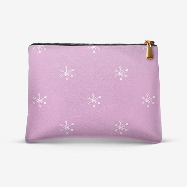 Косметичка «Снежинки в стиле дудл на розовом фоне»