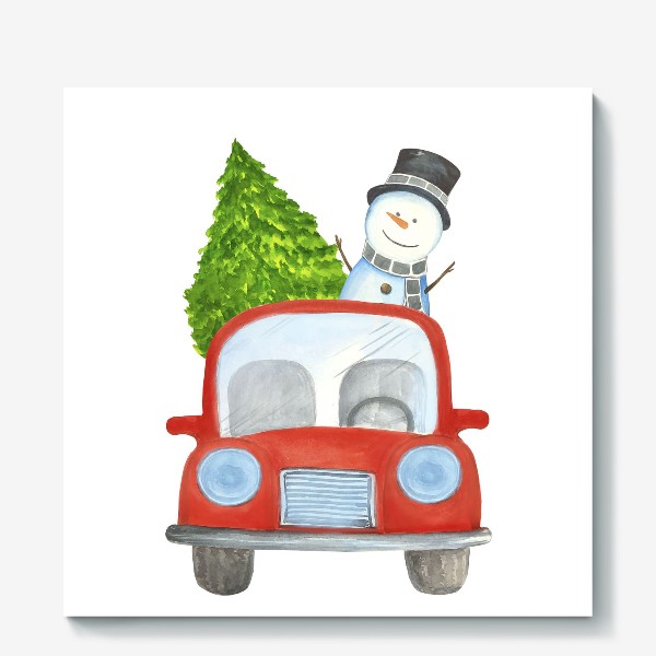Холст «Снеговик на машинке»