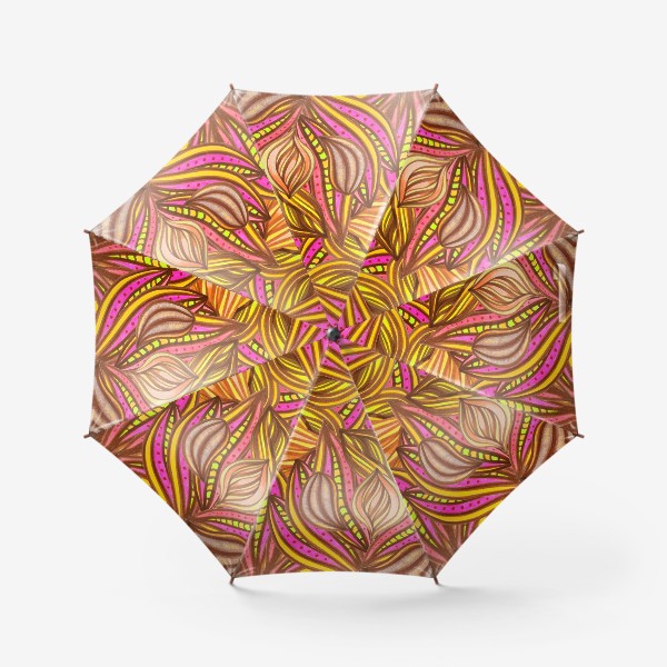 Зонт «Абстрактный этнический принт в ярких оранжевых тонах с флористическим, цветочным мотивом и орнаментом. Восточный принт.»