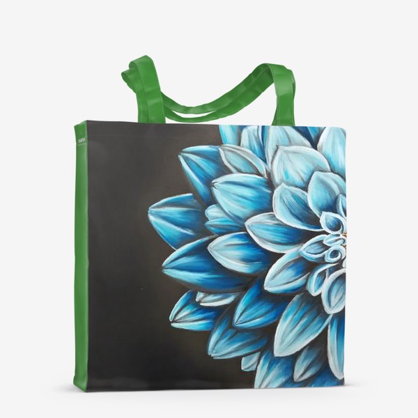 Сумка-шоппер «Цветок голубой хризантемы крупно на черном фоне пастелью»