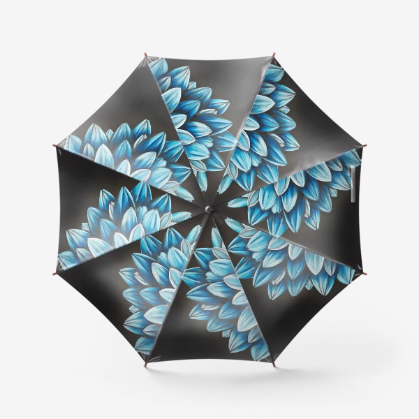 Зонт «Цветок голубой хризантемы крупно на черном фоне пастелью»