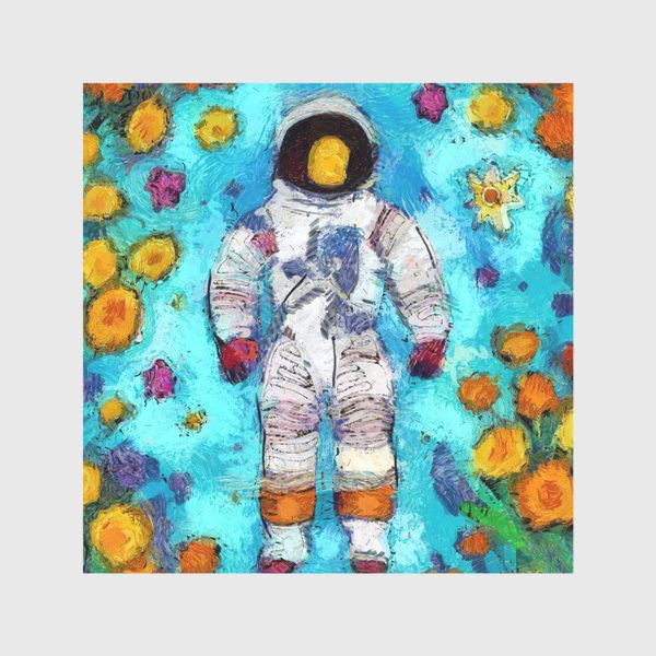 Скатерть «Астронавт в воде, окруженный желтыми цветами»