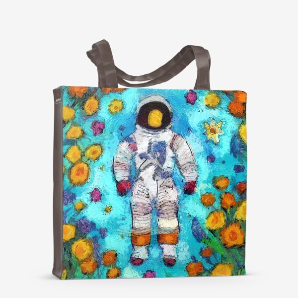 Сумка-шоппер «Астронавт в воде, окруженный желтыми цветами»