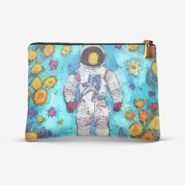 Косметичка «Астронавт в воде, окруженный желтыми цветами»