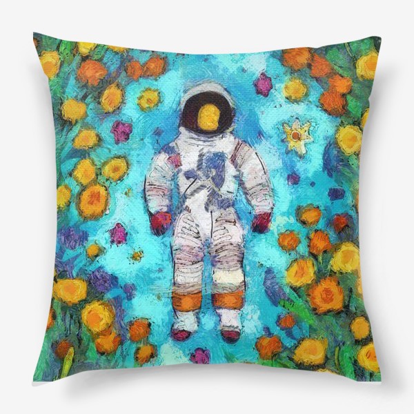 Подушка «Астронавт в воде, окруженный желтыми цветами»