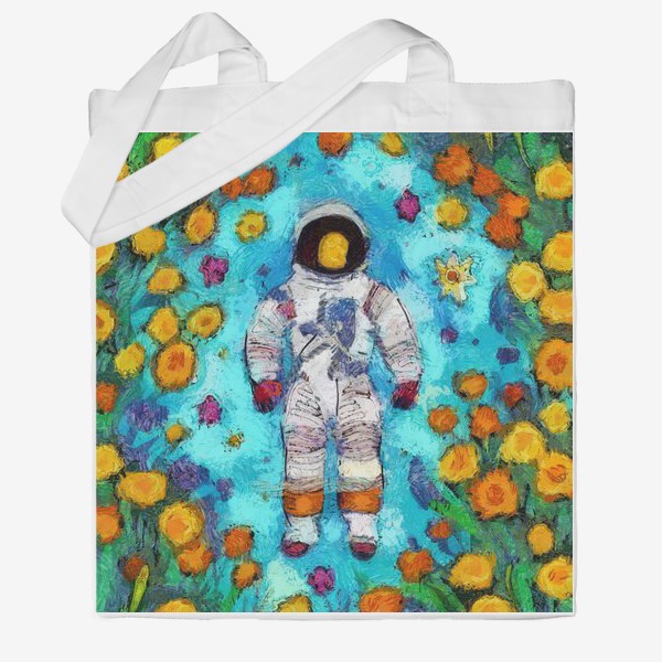 Сумка хб «Астронавт в воде, окруженный желтыми цветами»