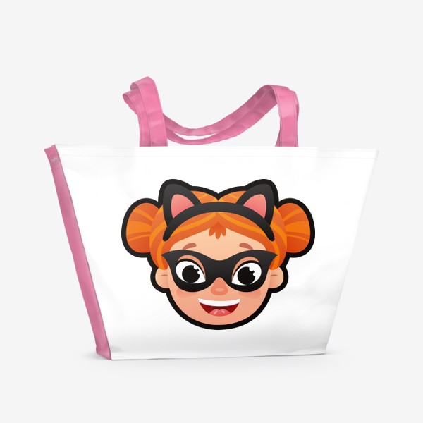 Пляжная сумка «Мультяшная рыжая девочка в маске кошки»